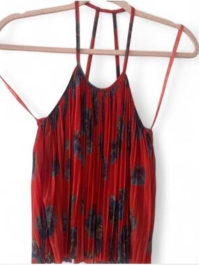 Kimchi Blue Urban Outfitters Red Pleated Floral Strappy Halter Crop Top